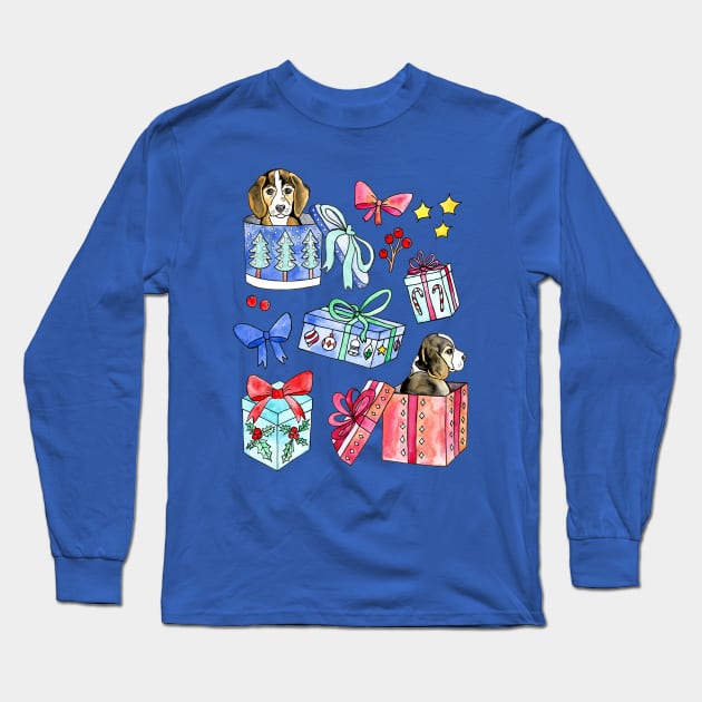 Beagles, Boxes & Bows Long Sleeve T-Shirt by tangerinetane